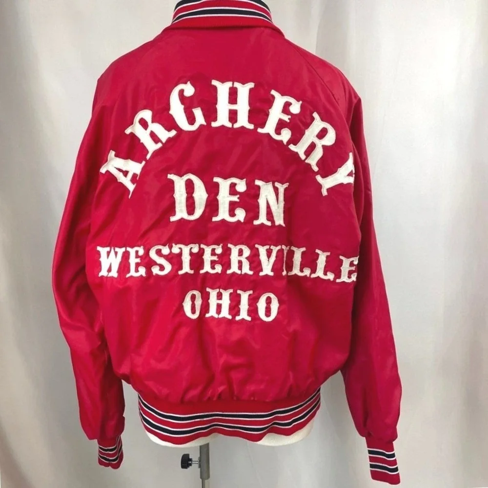 Vintage Bomber Jacket Mens (XL) Archery Ohio Red Lined Hunting Varsity Gorp USA‎